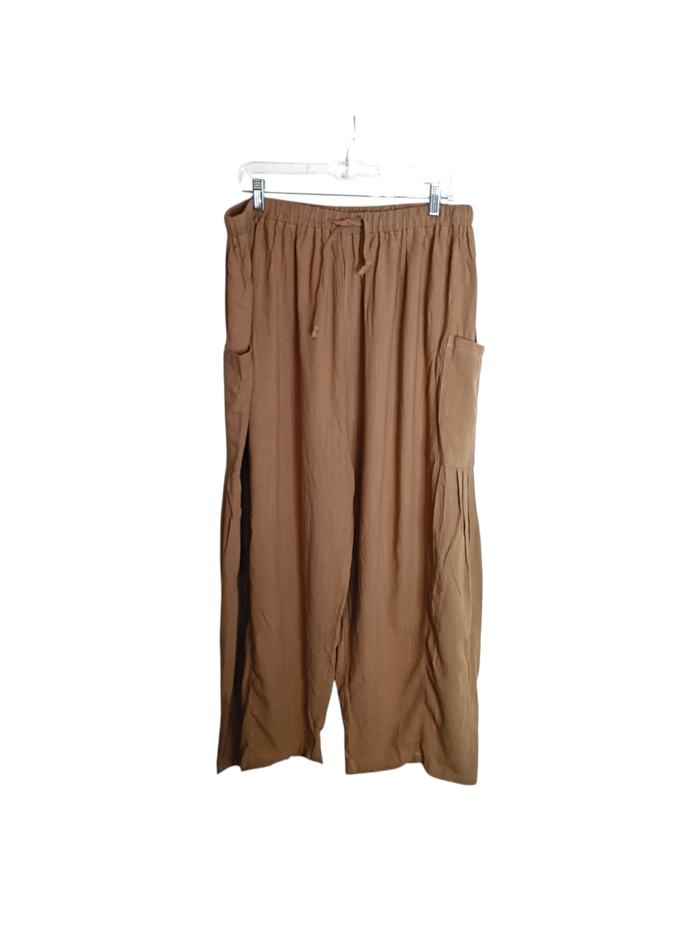 Tarse - Wide Legged High Rise Cropped Linen Blend Tan Pant - 2XL